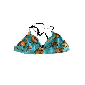 MeUndies Womens Triangle Bralette Platypus Print Turquoise Blue Small